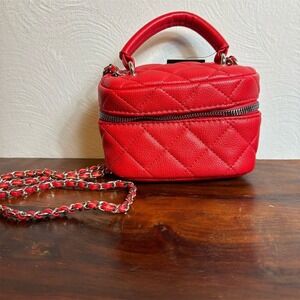 Forever 21 Red Quilted Faux Leather Mini Vanity Crossbody Bag Chain Strap NWT